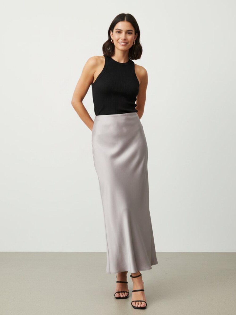 Open Edit Satin Maxi Skirt NWT Gray Large